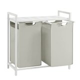 VASAGLE Cesto Portabiancheria, Porta Biancheria, 2 Sacchi in Tessuto Rimovibili, Piano d’Appoggio, Metallo, 2 x 46 L, 73 x 33 x 72 cm, Bianco Crema e Bianco Opaco BLH201W01