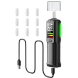ELESKY Etilometro ricaricabile USB-C – tester digitale con LCD, BRAC mg/L, 10 bocchini, test rapido, contatto/non contatto, per auto e feste