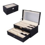 MAGIC SELECT Scatola per Occhiali. Espositore di Occhiali a 12 Scomparti con Coperchio in Vetro Trasparente, Chiusura con Chiave, Cassetto e Morbida Fodera Interna.