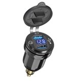 Qidoe QC 3.0 Presa Din a USB per Moto BMW: Metallo Doppio USB Presa Din Adattatore Impermeabile con Display Voltmetro Ricarica Rapida per 12-24 Volt Motocicli Europei Ducati/Triumph/BMW