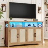 DWVO Farmhouse TV Stand for 60 inch TVs, LED Entertainment Center with Storage, TV Console with Power Outlets, Wooden Bar Coffee TV Table with Shelves for Living Room (Oak)