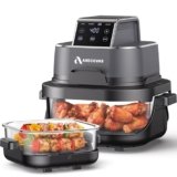 Arecovas 4-in-1 Portable Glass Air Fryer, 140–400°F Precise Heat, Max Crisp Technology, 4.2QT & 1.6QT Dual Containers with Lids, Freezer & Dishwasher Safe, Bake, Recrisp, Air Fry