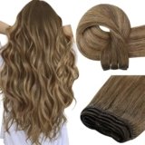 Easyouth Capelli Extension Tessitura Balayage Marrone Extensions Human Hair Tessitura Mittelbraun Balayage Miele Bionda Extension Capelli Veri Double Weft Lisci #4/4/27 35cm 70g