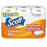 Scott ComfortPlus Toilet Paper, 12 Double Rolls, 231 Sheets per Roll, Septic-Safe, 1-Ply Toilet Tissue