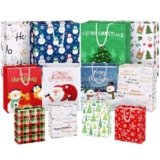 DeckTheHalls 12 PCS Christmas Gift Bags Presents Wrapping, Xmas Patents Gift Bags Candy Bags Decor Supplies for Classroom, Wedding, Birthday, Holiday, Christmas (Large 13’’, Medium 9.5’’, Small 6.5’’)