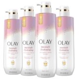 Olay Body Wash for Women, Intensely Hydrating, Hyaluronic Acid Serum Complex, Renews Moisture, Free of Parabens & Phthalates, Vitamin B3 Lameller Technology, For All Skin Types, 20 fl oz (Pack of 4)