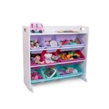 Humble Crew Crafts and Toy Storage Organizer with Top Shelf and 9 Removable Bins, White/Pink/Purple/Aqua Toddler Bookshelf with Organizer – Modern Rack Ideal for Kids’ Rooms, Playrooms, and Nurseries