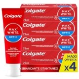 Colgate Dentifricio Sbiancante Max White Optic 4 Confezioni da 75 ml I Clinicamente Provato per Rimuovere Fino al 100% delle Macchie Superficialil I Denti più bianchi I Sbiancamento denti istantaneo