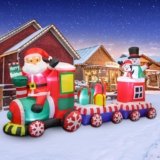 8 FT Christmas Inflatable Train with Santa Claus, Snowman, Penguin, Gift Boxes, Xmas Blow Up Yard Decors with Built-in Led Lights, Lovely Train Carriage for Holiday Display Lawn Garden Party Decor