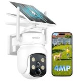 MROWLY Telecamera Wi-Fi Esterno con Pannello Solare 2 in1, 4MP/2.5K Telecamera Senza Fili, 360° Copertura, Facile da Installare, 2.4/5GHz WiFi, Visione Notturna a Colori, Rilevamento PIR, SD/Cloud
