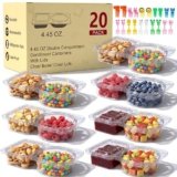 20 Pack Reusable Snack Containers with Lids, Double Compartment Snack Containers for kids & Adults -2 Compartment Condiment Containers, Dishwasher & Microwave Safe, for Portion Control, Meal Prep