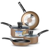 SereneLife 6-Piece Pots and Pans Set – Nonstick Cookware, Black Coating, Heat-Resistant, Dishwasher safe, Includes Fry Pans, Saucepans with Lids, Color Gold