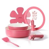 CAROTE Ceramic Pots and Pans Set Non Stick, Nonstick Kitchen Cookware Sets with Lid, Detachable Handle Sauté Pan Set, Non Toxic Frying Pan, Oven Safe, Induction Ready, Pink