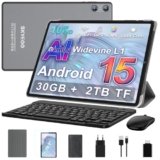 SKYEGG Tablet 10 Pollici Android 15 con Gemini AI, 30GB RAM + Espandibile 2TB ROM, Octa-Core, Widevine L1, WiFi 5G, BT5.0, Fotocamere 8MP/5MP, 6000mAh, con Tastiera, Mouse e Custodia – Grigio Chiaro