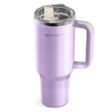 SILICANICE 100% Leakproof &100% Clean-40 Oz Insulated Tumbler with Detachable Flip Straw Lid, Vacuum insulated Stainless Steel | BPA-Free, Handle & Cupholder Compatible – 24H Cold, Travel/Gym/Office