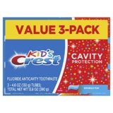 Crest Kid’s Cavity Protection Toothpaste, Crest Kids Toothpaste, For Children And Toddlers 2+, Sparkle Fun, 4.6 Oz (Pack of 3), Toothpaste For Kids, Packaging may vary