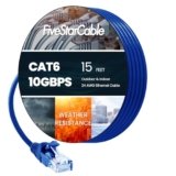 FiveStarCable 15FT Cat6 Ethernet Cable, High-Speed Patch Cable, Flat LAN Cable with RJ45 Connectors, 10Gigabit Internet Network Cord for Router, Modem, Gaming, PC, Xbox, PS5, Computer, Blue