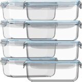 Razab 16 Pc (Set of 8) 30 Oz Glass Meal Prep Containers with Lids, Airtight Large Glass Food Storage Containers, Reusable Leak Proof BPA Free, Freezer to Oven and Dishwasher Safe