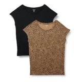 Amazon Essentials Women’s Jersey Regular-Fit Short-Sleeve Boat-Neck T-Shirt, Pack of 2, Black/Brown Cheetah, Medium