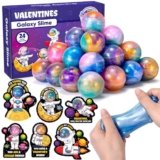 24 Pack Valentines Day Cards for Kids School with Galaxy Slime, Valentines Day Gifts for Kids Classroom – Valentines Toy Slime Party Favors, Classroom Exchange Gifts