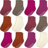 JAKIDAR 12 Pack Baby Toddler Socks Non Slip Grip Cotton Crew Socks for Boys Girls Infants Kids, Rose Red, 2-4T