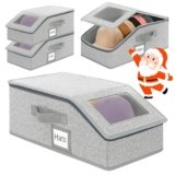 Gliterra 2-Pack Stackable Hat Organizer for Baseball Caps – Grey Cap Storage Box with Clear Window & Label Slot, Foldable, Zippered Lid, Fits in Closet, Drawer, Bedroom