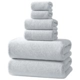 REDKISS 6 Piece Premium Towel Set, 2 Bath, 2 Hand, and 4 Wash Cloths, Ultra-Fiber Coral Fleece, Highly Absorbent Towels for Bathroom, Gym, Hotel, and Spa, Ideal for Everyday use, Light Grey