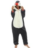 chuangminghangqi Pigiama Donna Inverno Lungo Costume Animali Costume Adulto Tuta Donna Pigiama Pile Onesie Vestiti con Cappuccio e Zip (Grigio Pinguino-7131, M)
