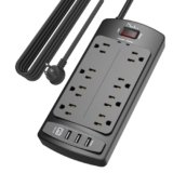 Surge Protector Power Strip – Nuetsa Flat Plug Extension Cord with 8 Outlets and 4 USB Ports, 15 Feet Power Cord (1625W/13A), 2700 Joules, ETL Listed, Black