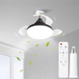 RWNTAO 17” UFO Small Black Ceiling Fans with Lights and Remote, Socket Fan Light with Invisible Fan Blades and One Socket Extender, 3000K-6500K,E27 Base for Bedroom Living Room Kitchen Restaurant
