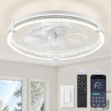ZMISHIBO Low Profile Ceiling Fans with Lights, Flush Mount Modern Ceiling Fan and Remote Control, 20″ LED Ceiling Fans, Stepless Dimmable 3 Colors and 6 Speeds