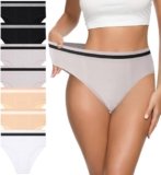 Eiggam Women High Waisted Bikini Underwear No Show Breathable Panties Seamless Comfortable Underwear Women Pack(M)