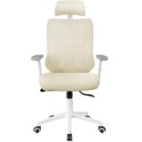 Yaheetech Poltrona/Sedia Ufficio Scrivania Ergonomica Lombare Schienale Reclinabile Bloccabile tra 90° e 130° a Rete Traspirante Braccioli Poggiatesta Regolabili a Ruote Girevole beige