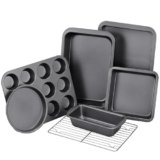 KITESSENSU Baking Pans Sets, Nonstick Bakeware Sets 7-Piece with Round/Square Cake Pan, Loaf Pan, Muffin Pan, Cookie Sheet, Roast Pan, Cooling Rack, Carbon Steel Bake Set