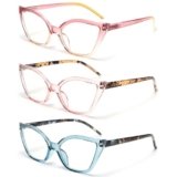Kodilin 3 Pack Occhiali da Lettura Donna Anti Luce Blu Cat Eye Occhiali per PC con Cerniera a Molla, 2.0 Rosa Champagne Blu