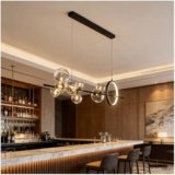 DVTFRUI Lampada Moderna A LED, Lampadario A Sospensione con Sfera di Vetro per Tavolo da Pranzo, Paralume A Bolle Regolabile, Lampadina G9, Nero,120x30cm/47.2×11.8 inch