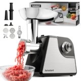 Tritacarne Elettrico Juissiart – 2 livelli di velocità per Grandi Quantità, Grande Maneggevolezza, Funzione Reverse, Tanti Accessori Inclusi, 2400W Max, Nero, Acciaio Inox