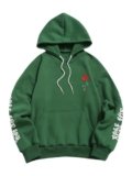 ZAFUL Men’s Fleece Hoodie Unisex Rose Letter Print Hooded Pullover Kangaroo Pocket Sweatshirt Deep Green S