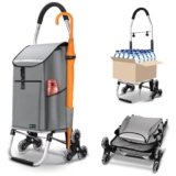 VOUNOT® Carrello Spesa Pieghevole in Alluminio, Carrello Portaspesa 6 Ruote con Borsa Oxford Staccabile e Ganci, 58 L, Grigio