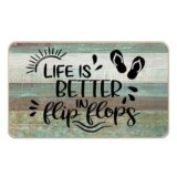 Koesus Coastal Beach Door Mat, Life is Better in Flip Flops Funny Door Mat Indoor Outdoor Entrance Porch, Ocean Coastal Bath Mats for Bathroom, Beachy Welcome Mats, 17×30 Inches