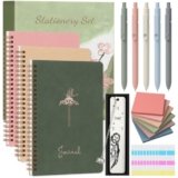 EudaBlos Stationery Set for Women, Journaling Kit, 3PCS A5 Spiral Notebooks, Gel Pens, Steel Bookmark, Sticky Notes & Tabs, Gift Box – Aesthetic Gift Set for Work Students School Office Supplies