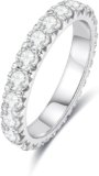 Anello da Donna-Anello con Moissanite Interamente Tempestato di Diamanti-Certificato GRA, Argento Sterling 925, Placcatura in oro Bianco 18 Carati, Purezza D+ VVS1, lavorazione al Plasma