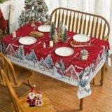 ZuGeo Polyester Rectangle Table Cloth Red Christmas Tablecloth 60×84 Inch, Winter Snowman House Christmas Trees Washable Table Cover,Washable Tablecloths for Xmas Dinner/Party Decoration/Holiday