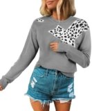 Angashion Women’s Sweaters Casual Floral Printed Patchwork Long Sleeves Knitted Pullover Cropped Sweater Tops 88 GR M