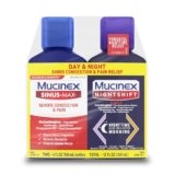 Mucinex Maximum Strength Sinus-Max Severe Congestion & Pain + Nightshift Sinus Liquid, Cold and Flu Medicine for Adults, Over-The-Counter Medication for Multi-Symptom Relief, 2×6 Fl Oz