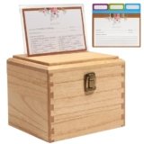 KIRIGEN Wood Recipe Box with Cards and Dividers Wooden Recipe Card Holder protector Box with About 100 Cards 12 Dividers (CPH-NA)