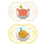 MAM Perfect Confezione Doppia Succhietto 6+ Mesi (Set da 2), Ciuccio MAM 6-16 mesi in silicone per un sano sviluppo orale, Kit da 2 accessori neonato con porta ciuccio sterilizzatore, Giallo/Neutro