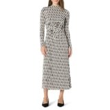 Amazon Essentials (Demi’s Pick) Women’s Fit and Flare Long-Sleeved Short Maxi Dress, Ivory Washed Bronze Geo, Small