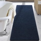 LOCHAS Luxury Bathroom Rug Shaggy Bath Mat 24 x 60 Inch, Washable Non Slip Bath Rugs for Bathroom Shower, Soft Plush Chenille Absorbent Carpets Mats, Navy