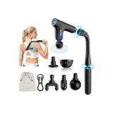 UPSPORT Pistola Massaggio Muscolare con Manico Esteso,Massaggiatore Muscolare Profondo,3 in 1 Pistola Massaggiante con Turbo Muscle Beating,4 Velocità Massaggiatore a Percussione,4 Testine Massage Gun
